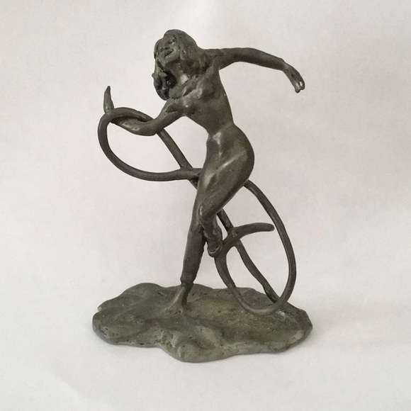 Pewter B.Z. Boobis Pewter Dancing Lady Statue Nude Sculpture Signed Vintage Art